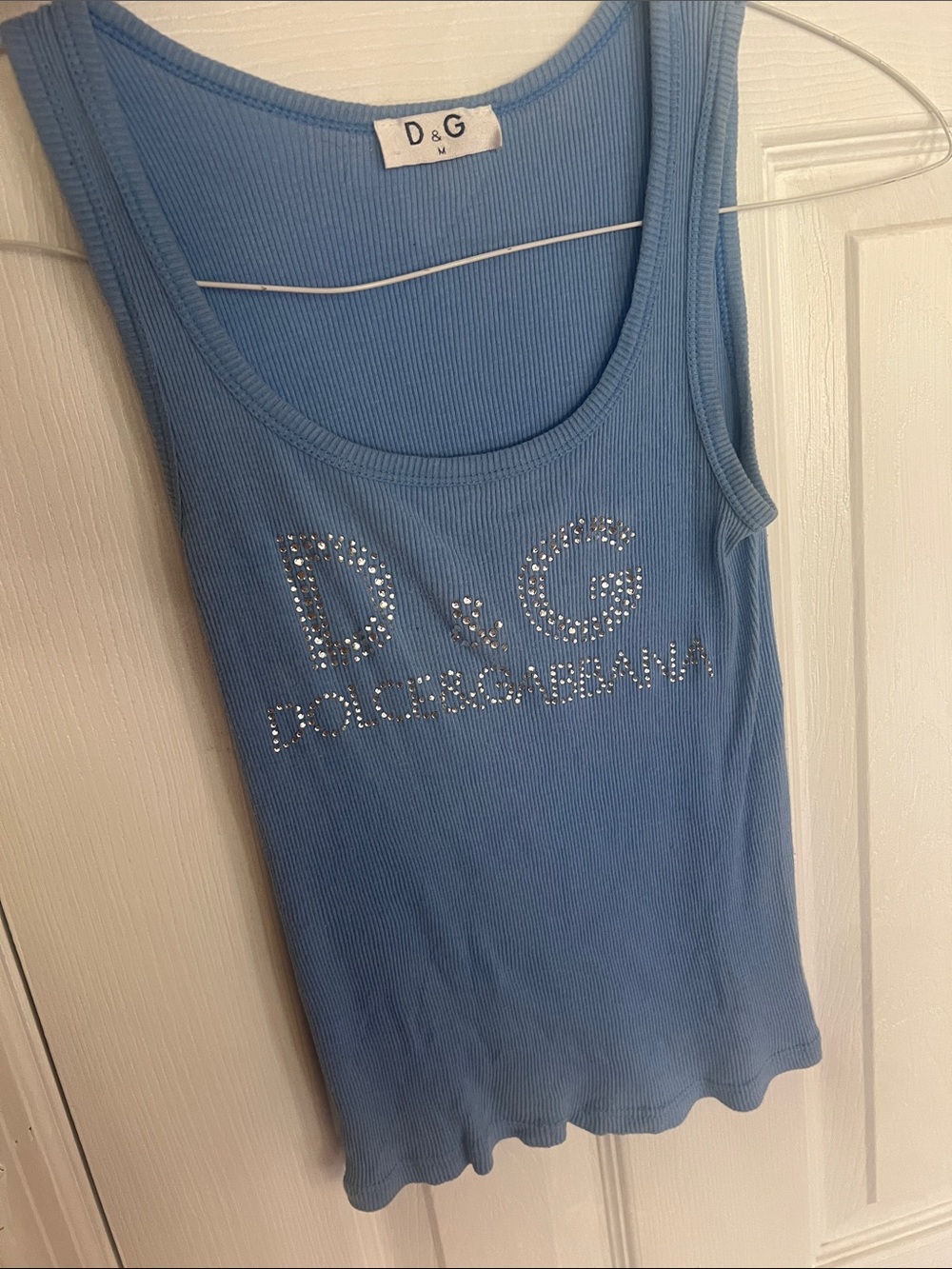 D&G Crystal Logo Ribbed Tank in Powder Blue
